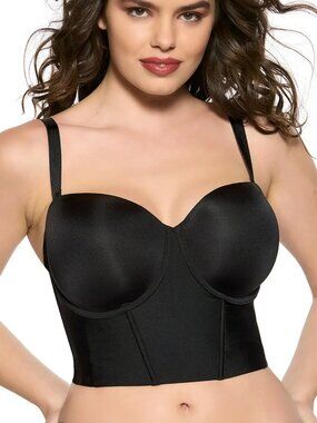#1618 Felina Body Veil Longline Low Back Convertible Strapless Bra - Black